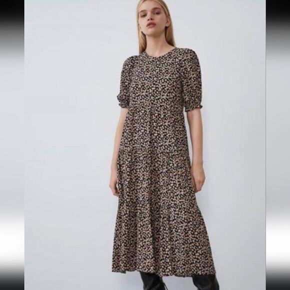 Zara Floral Tiered Prairie Dress w/Pockets Size XS - Picture 8 of 8